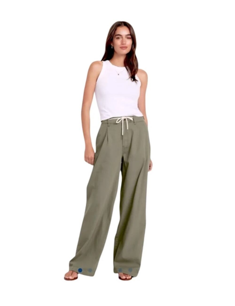 Old Navy High-Rise Drapey Drawcord Wide-Leg Pants Olive Green Size 14